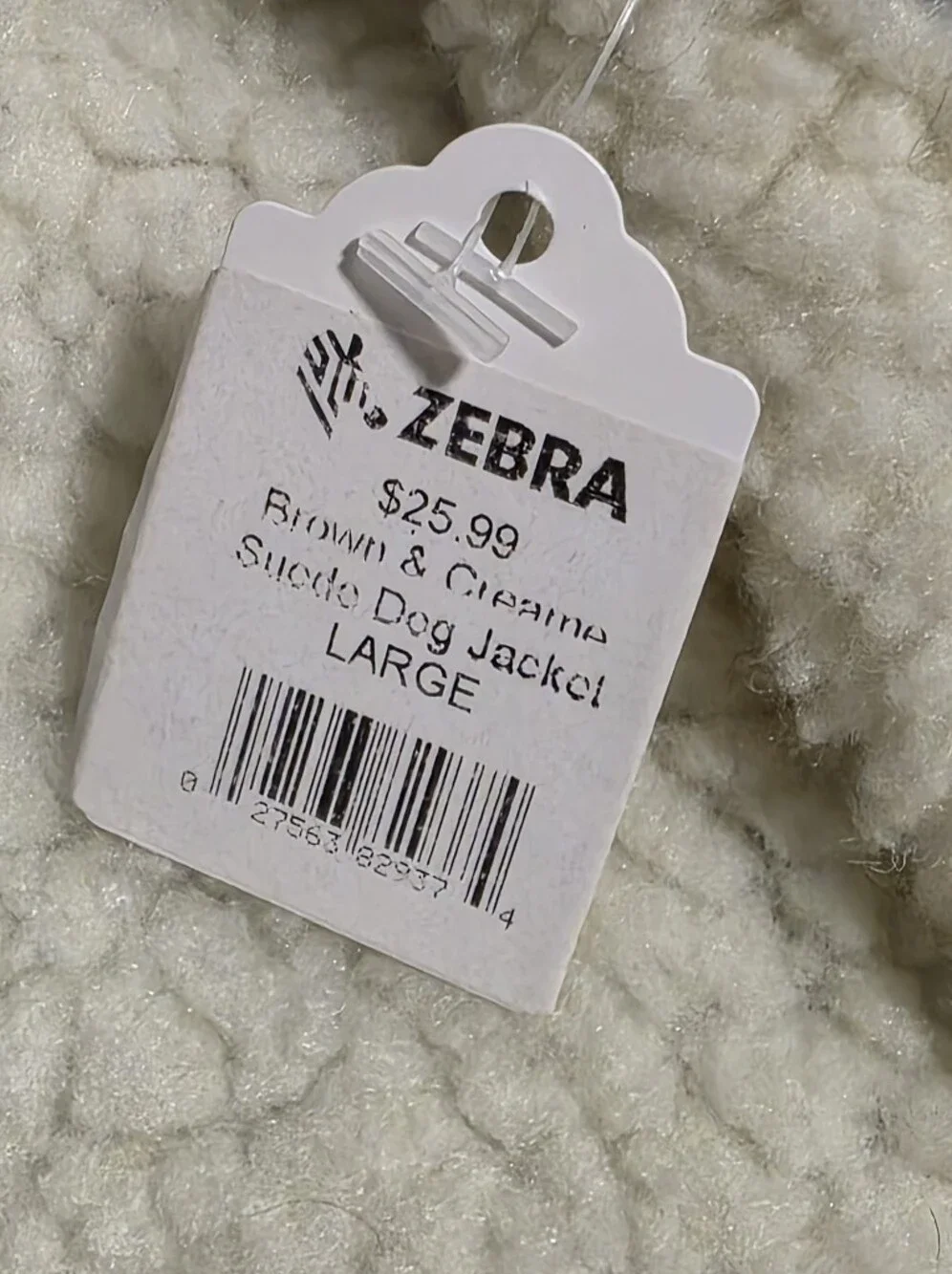 Zebra NWT Faux Suede & Sherling Winter Outdoor Dog Jacket Brown & Cream Size L